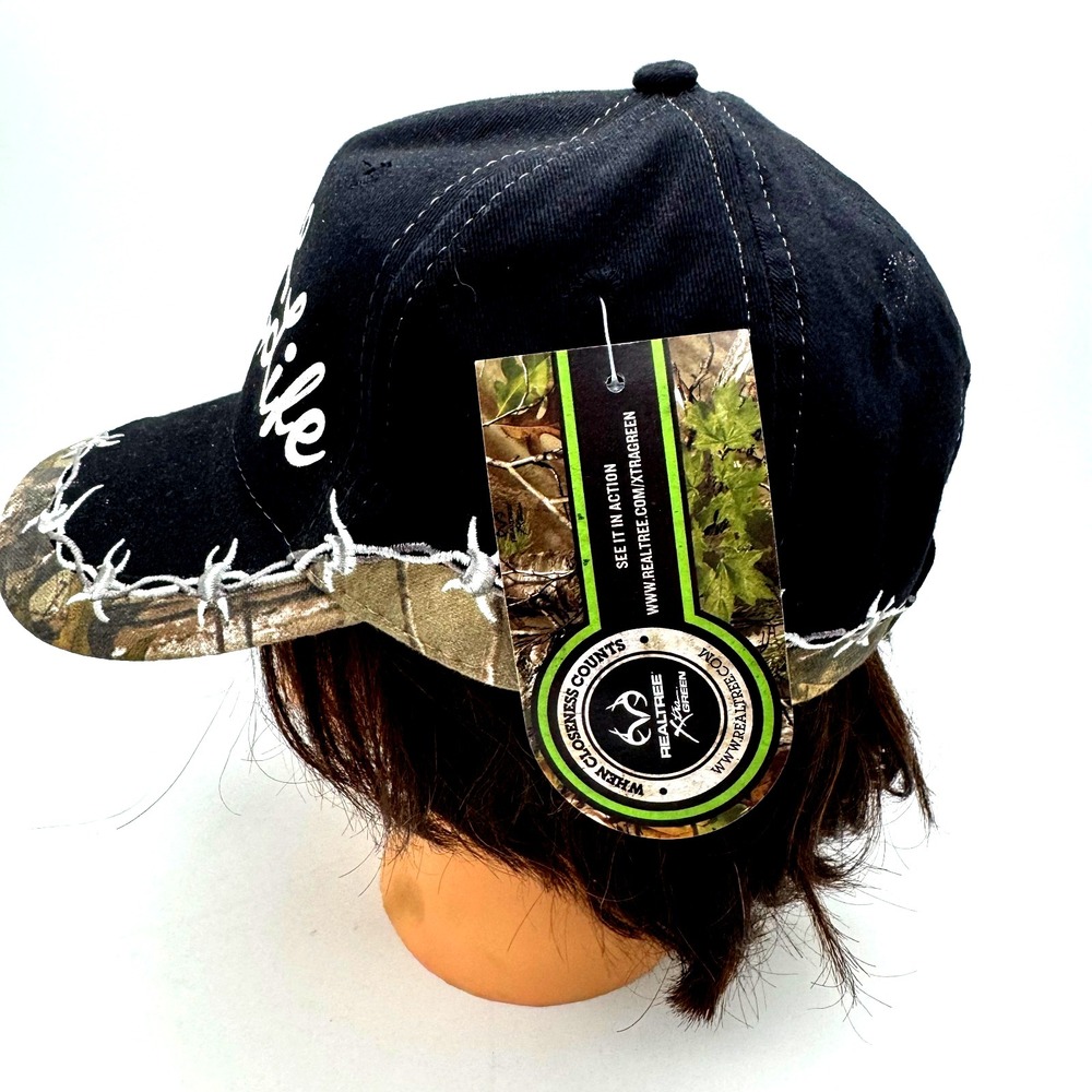 New Realtree Baseball Cap Hat Lake Life Glittered Letters Camo Brim Black - Picture 2 of 6